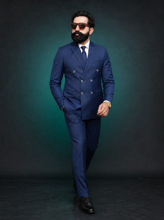 Navy Blue Double Breasted Coat Pant Suit for Men | 2-Piece Formal Double Press Suit – DDP-995