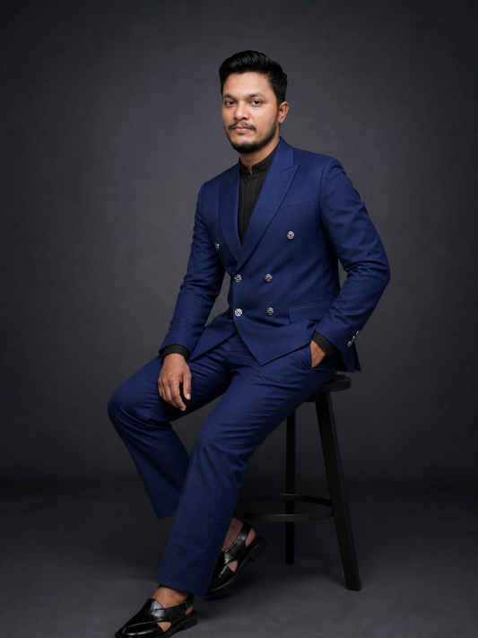 Royal Blue Double Breasted Coat Pant Suit for Men | 2-Piece Formal Double Press Suit – DDP-994