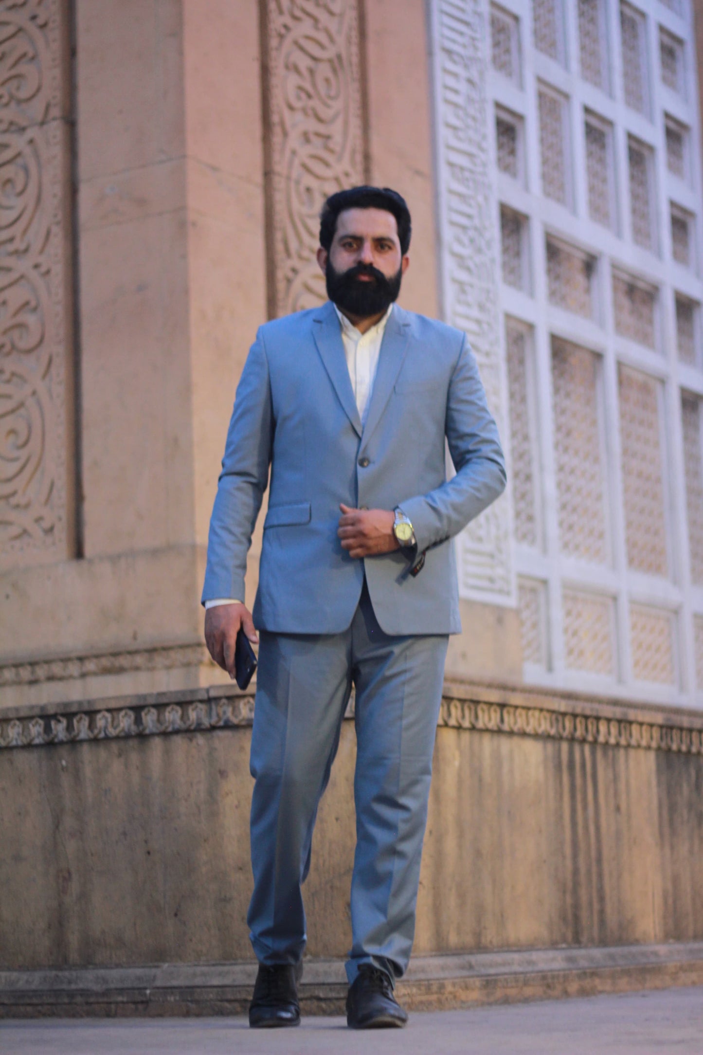 Royal Dull Blue Suiting Three Piece Coat