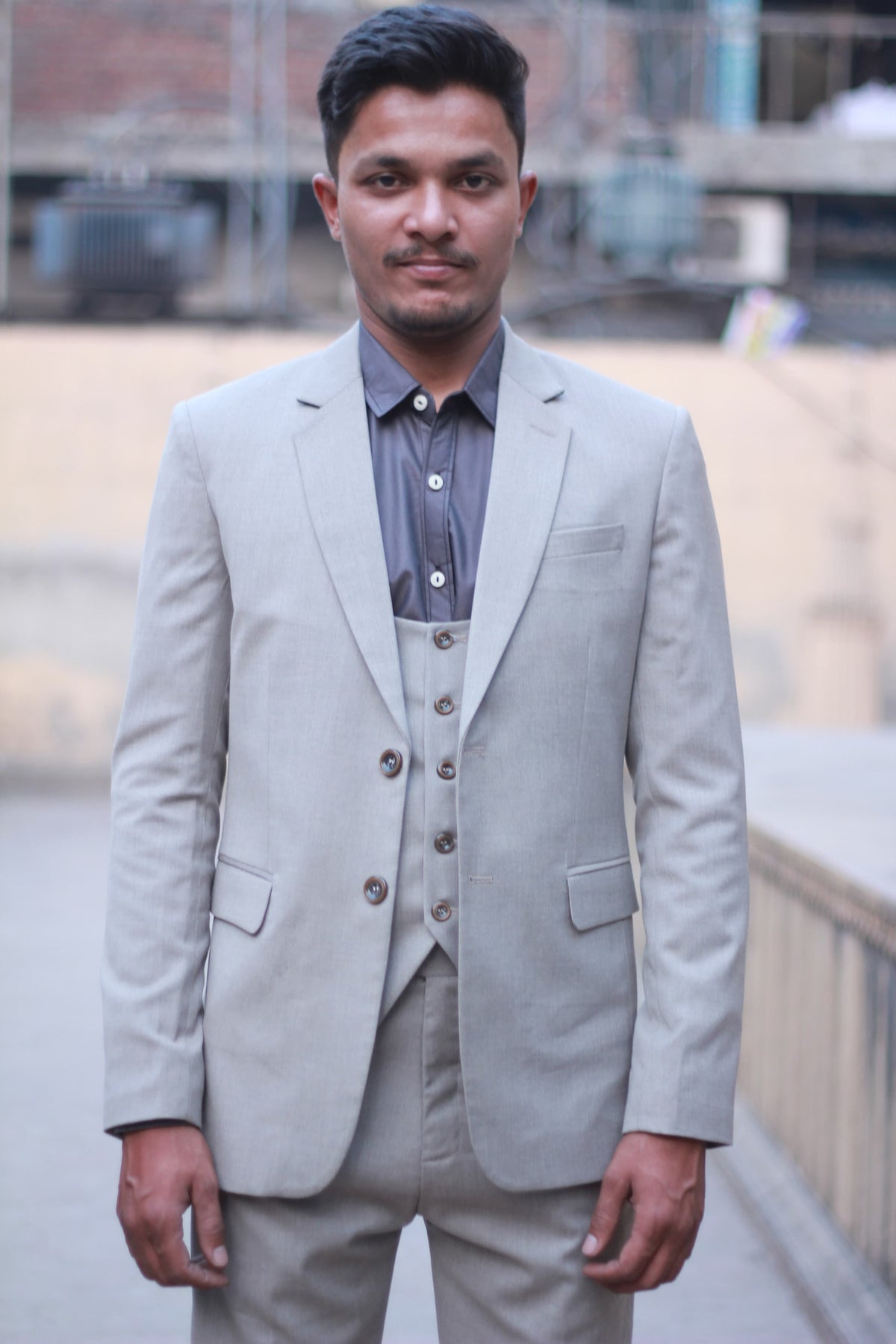 Royal Skin Color Suiting Three Piece Coat