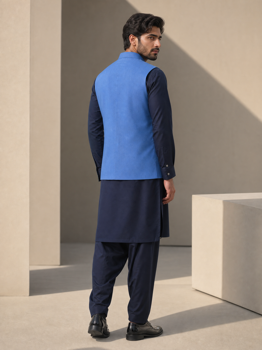 Donior Jeans Premium Blue Suiting Waistcoat DW-11 for Men - Wrinkle-Free & Tailored Fit