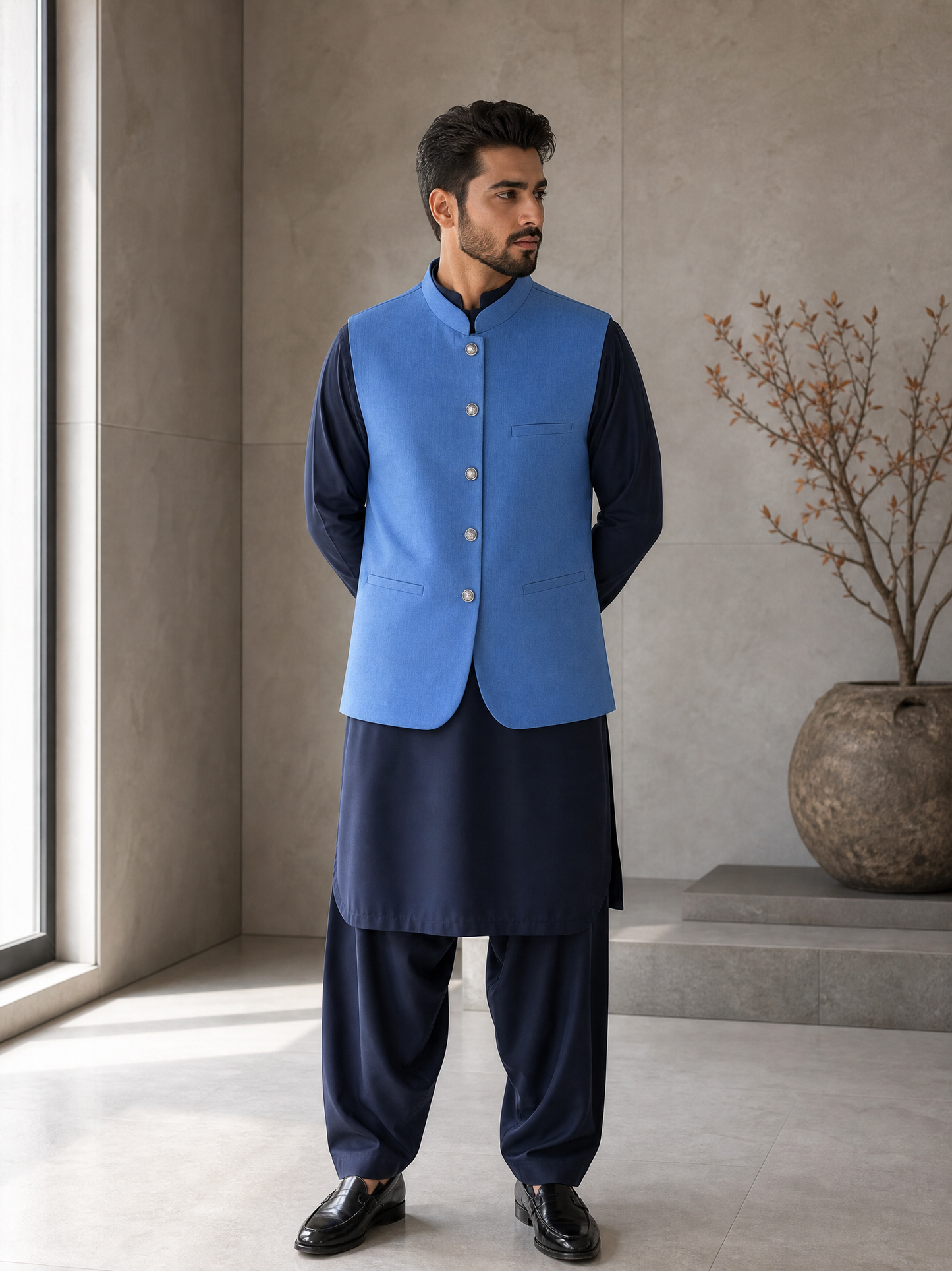 Donior Jeans Premium Blue Suiting Waistcoat DW-11 for Men - Wrinkle-Free & Tailored Fit