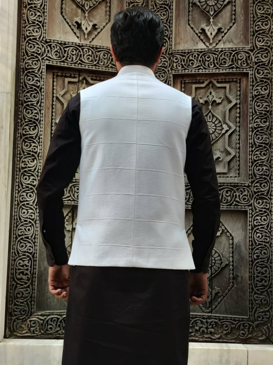 donior's royal bubble fabric front back fused waistcoat (wrinkleless) white edition