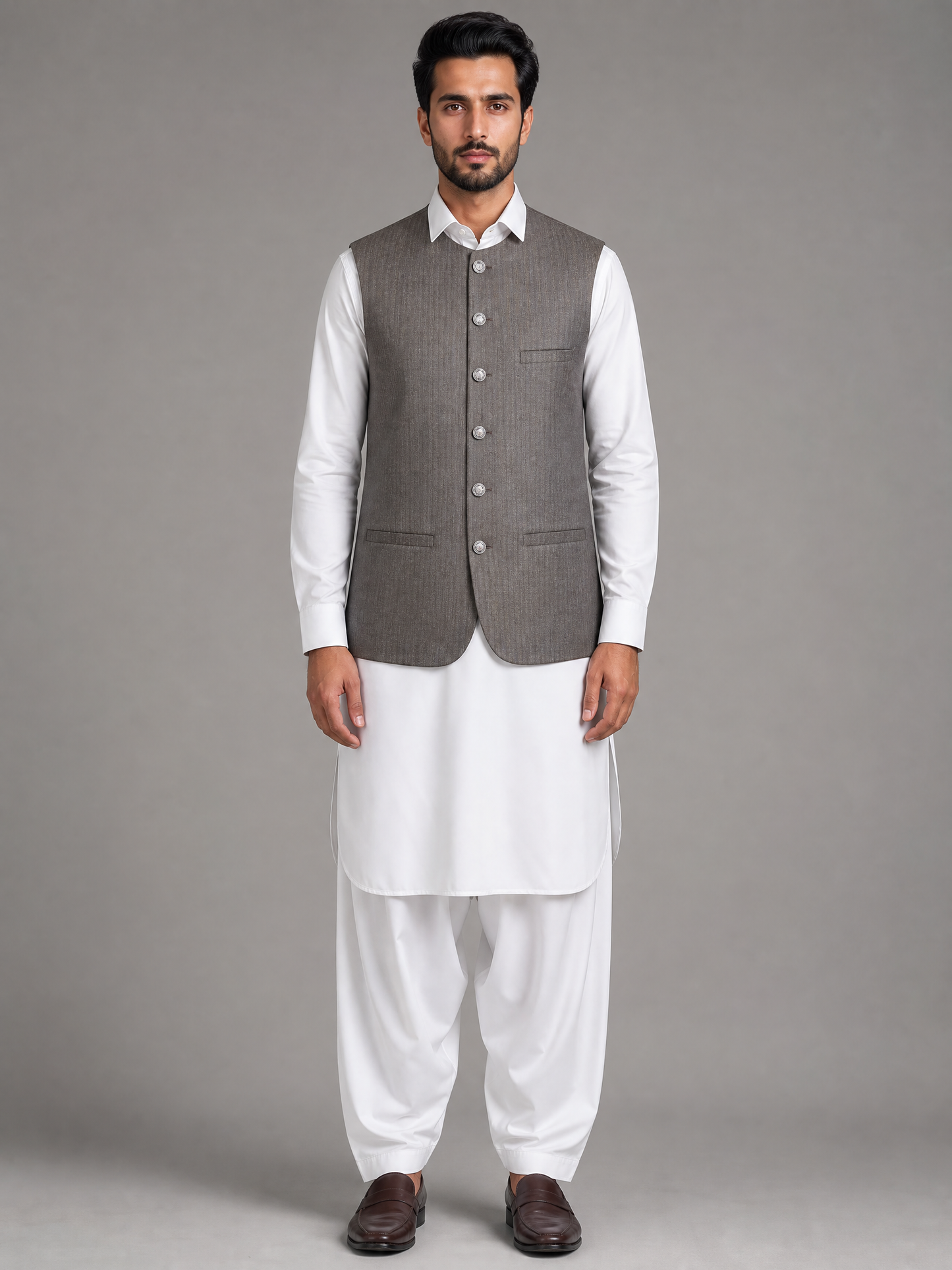 Donior Brownish Grey Gol Galla Suiting Waistcoat DW-13 | Premium Wrinkle-Free Men's Waistcoat