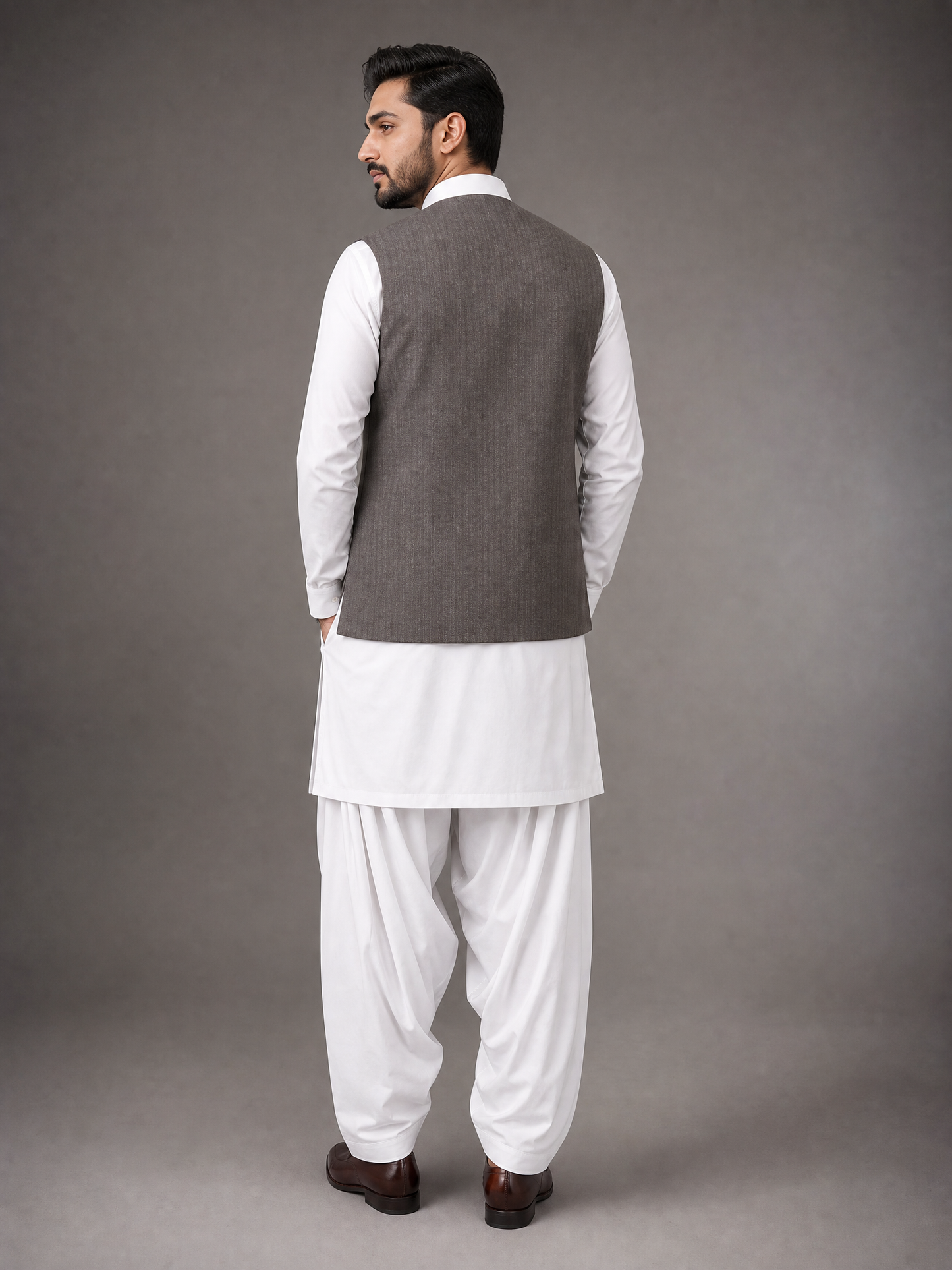Donior Brownish Grey Gol Galla Suiting Waistcoat DW-13 | Premium Wrinkle-Free Men's Waistcoat