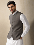 Donior Brownish Grey Gol Galla Suiting Waistcoat DW-13 | Premium Wrinkle-Free Men's Waistcoat