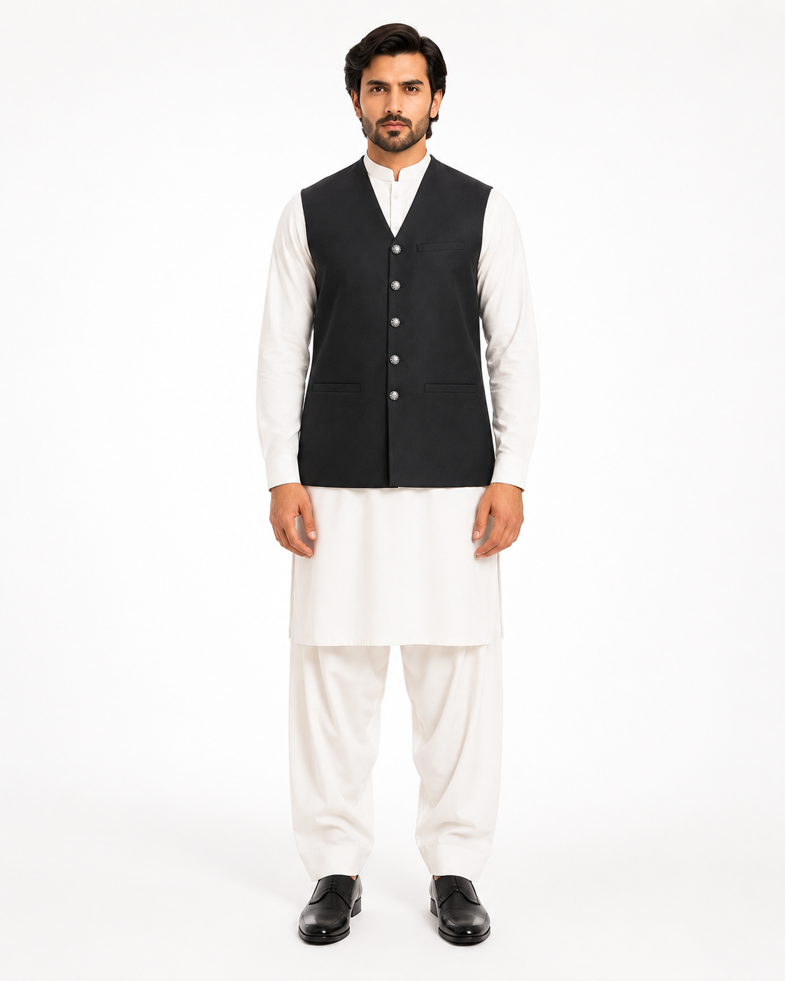 Donior Black V-Neck Suiting Waistcoat DW-12 for Men | Premium Wrinkle-Free Fabric