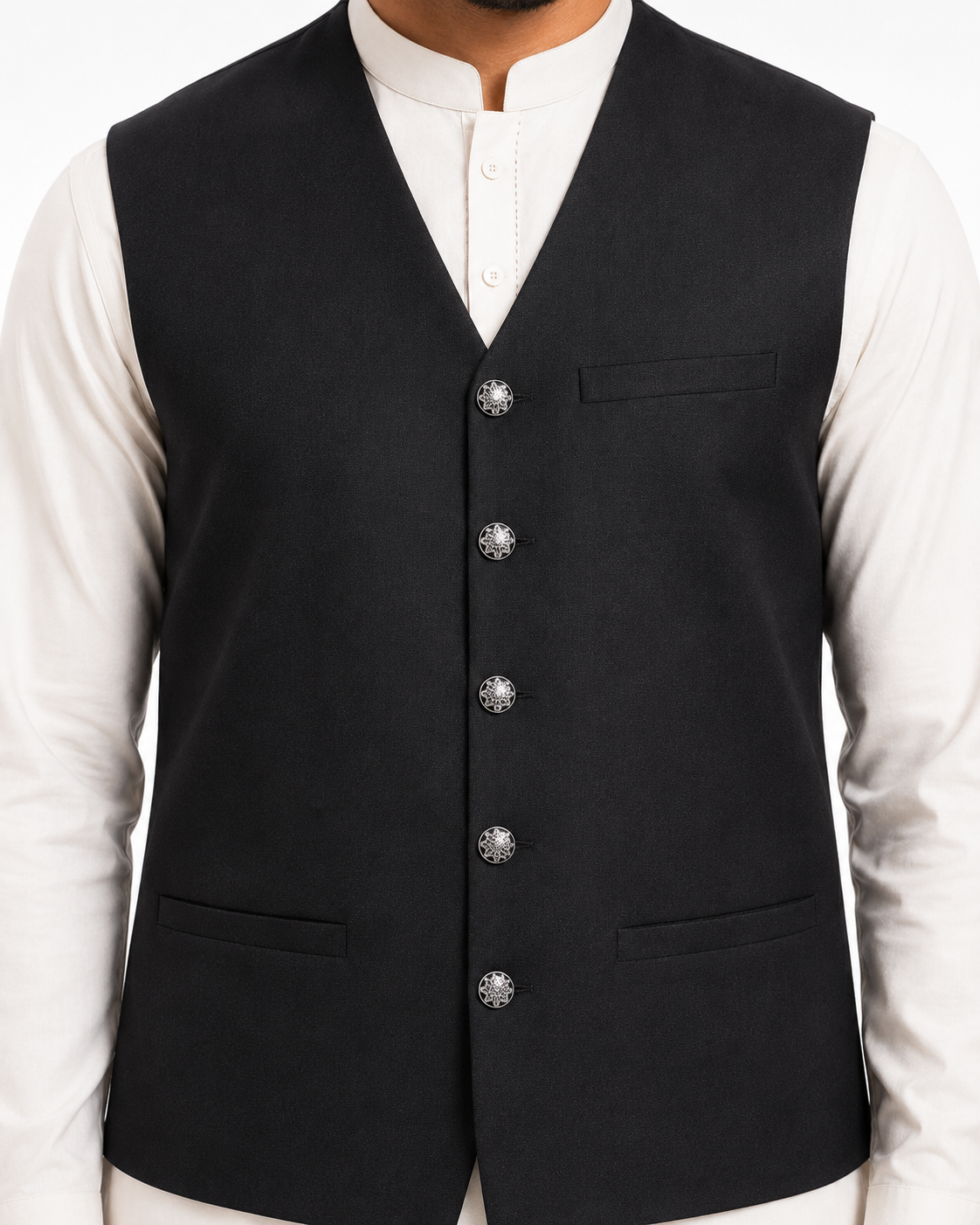 Donior Black V-Neck Suiting Waistcoat DW-12 for Men | Premium Wrinkle-Free Fabric