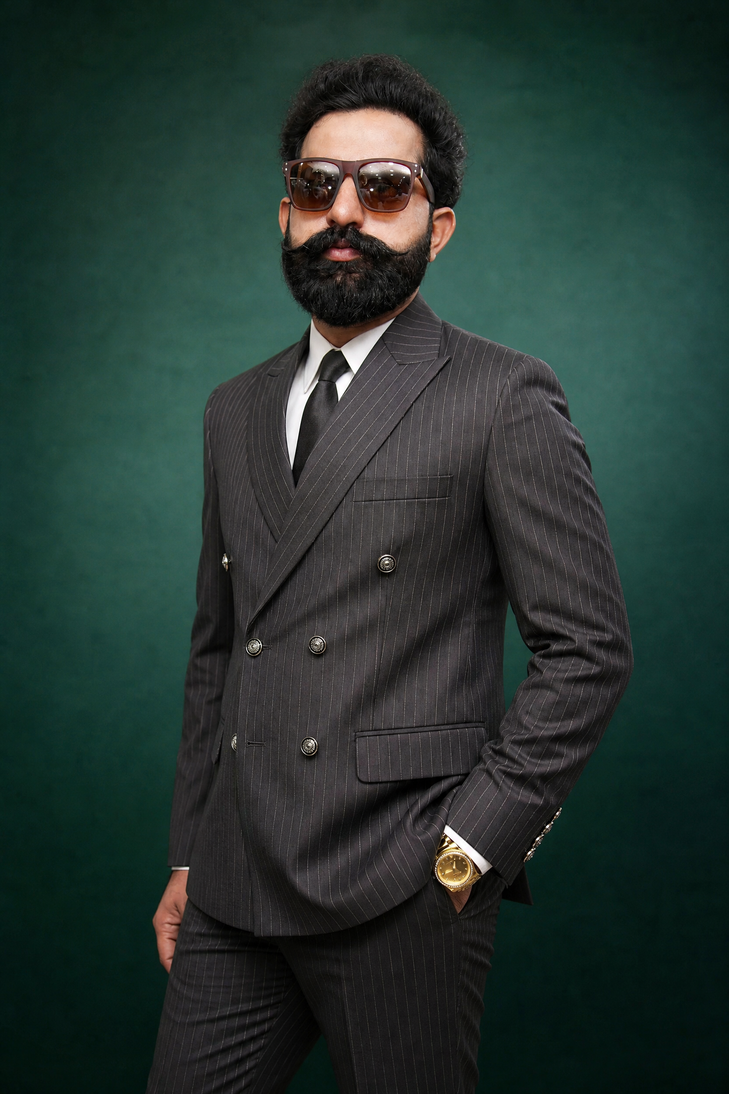 Dark Brown Pinstripe Double Breasted Coat Pant Suit for Men | 2-Piece Formal Double Press Suit – DDP-998