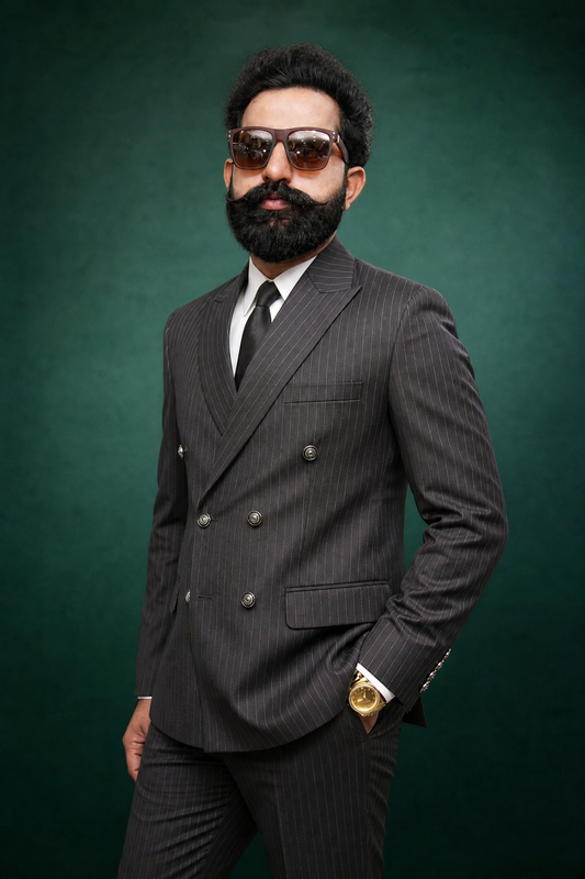 Dark Brown Pinstripe Double Breasted Coat Pant Suit for Men | 2-Piece Formal Double Press Suit – DDP-998