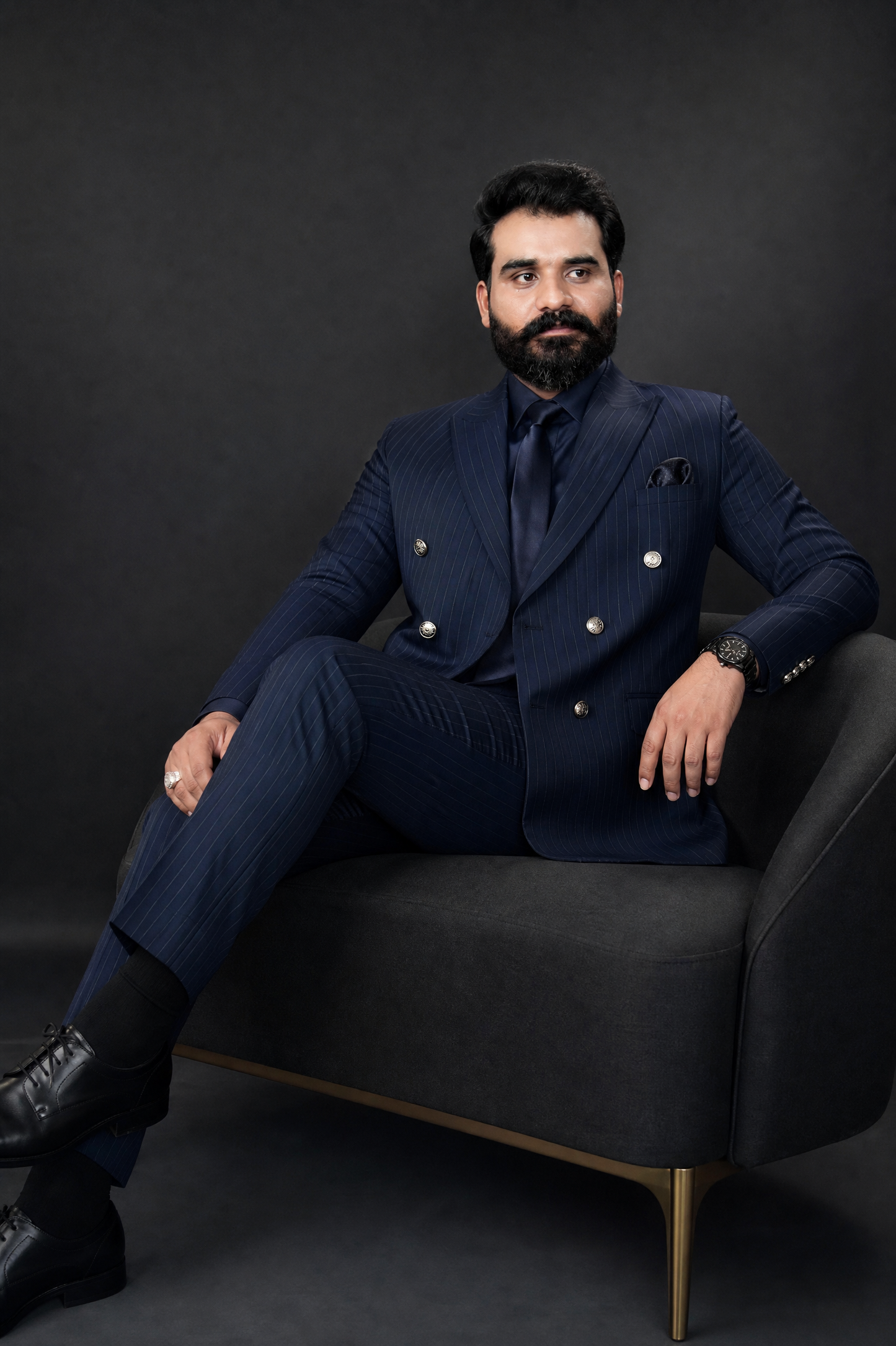 Navy Blue Pinstripe Double Breasted Coat Pant Suit for Men | 2-Piece Formal Double Press Suit – DDP-1000