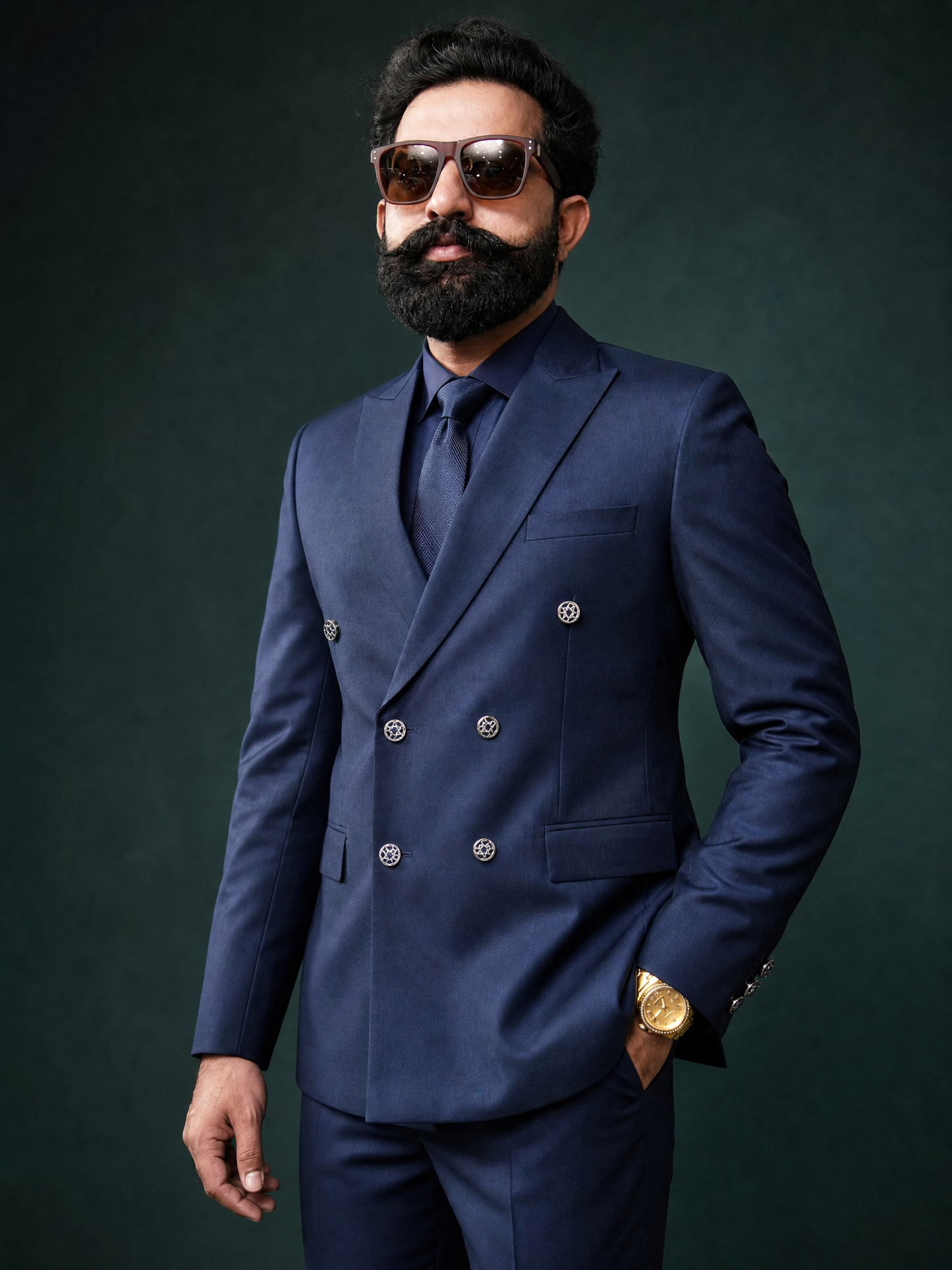 Navy Blue Double Breasted Coat Pant Suit for Men | 2-Piece Formal Double Press Suit – DDP-995