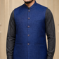 Navy Blue Textured Waistcoat | Premium Ethnic Formal Wear | Mandarin Collar | DW-22