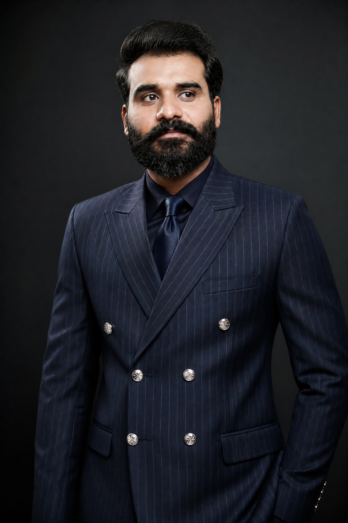 Navy Blue Pinstripe Double Breasted Coat Pant Suit for Men | 2-Piece Formal Double Press Suit – DDP-1000