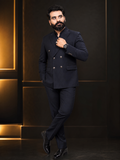Dark Navy Blue Double Breasted Coat Pant Suit for Men | 2-Piece Formal Double Press Suit – DDP-991