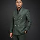 Olive Green Pinstripe Double Breasted Coat Pant Suit for Men | 2-Piece Formal Double Press Suit – DDP-992