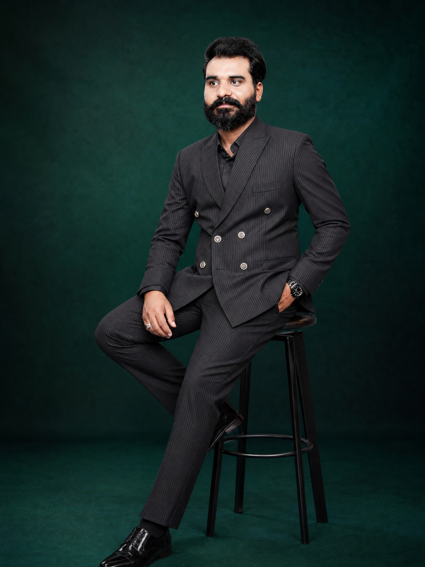 Black Pinstripe Double Breasted Coat Pant Suit for Men | 2-Piece Formal Double Press Suit – DDP-996