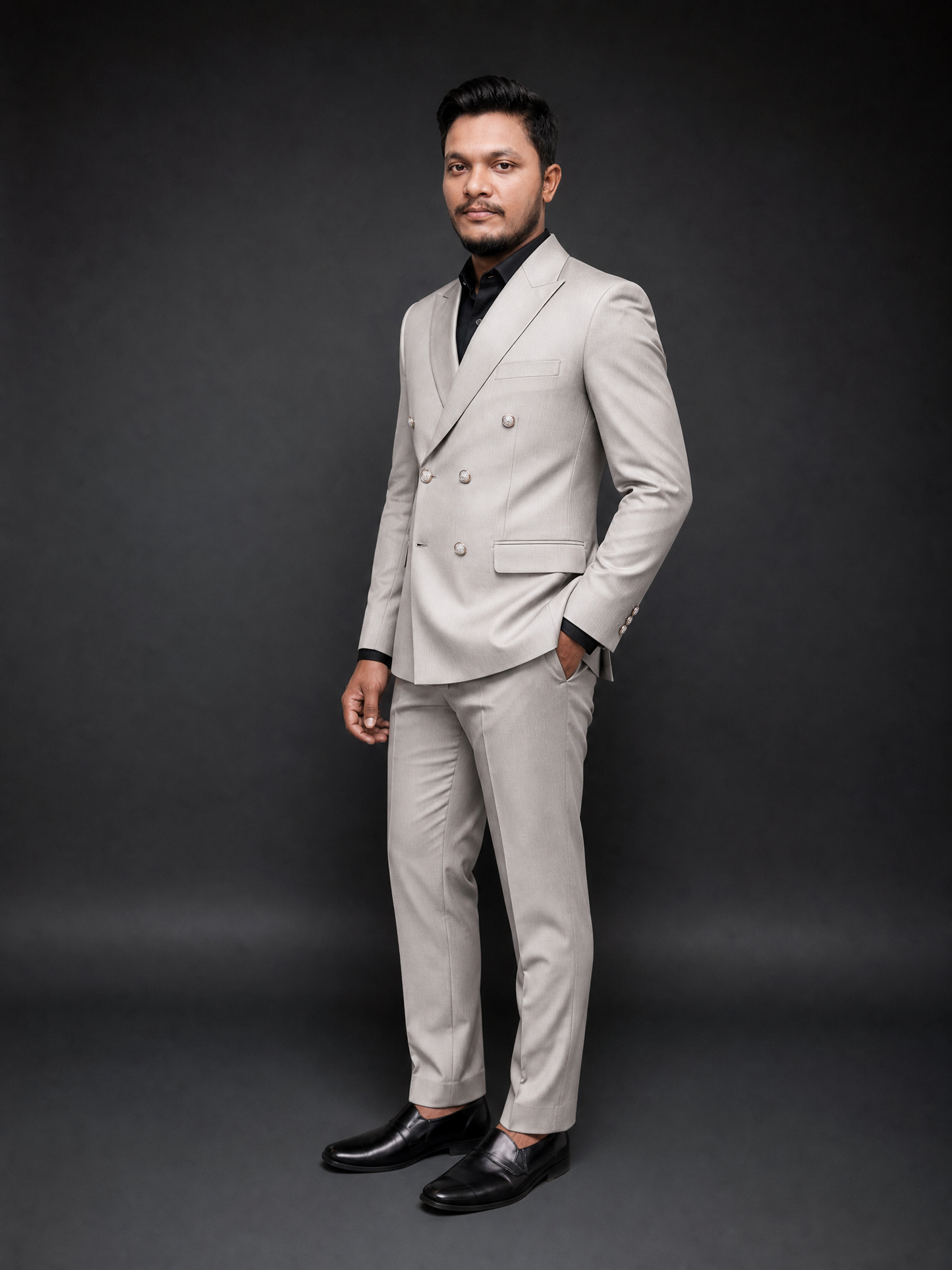 Light Grey Double Breasted Coat Pant Suit for Men | 2-Piece Formal Double Press Suit – DDP-1001
