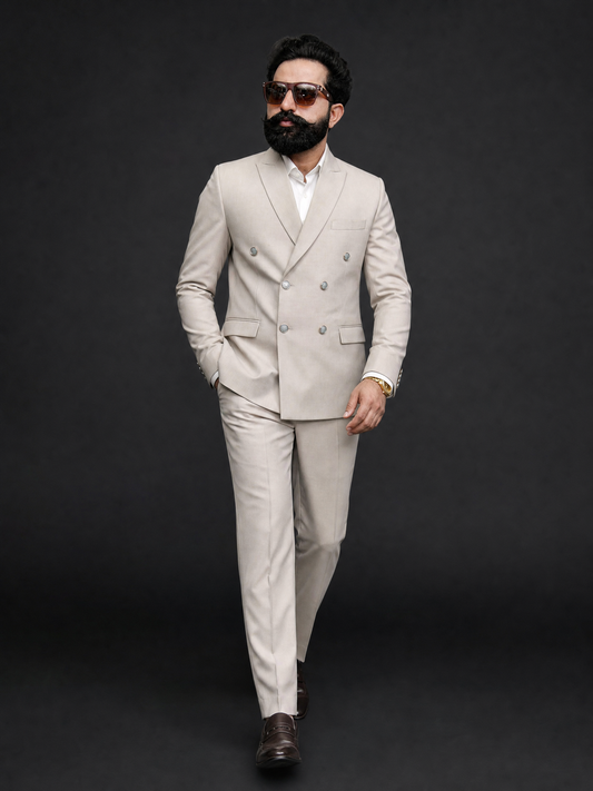 Beige Double Breasted Coat Pant Suit for Men | 2-Piece Formal Double Press Suit – DDP-997