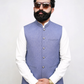 Steel Blue Textured Nehru Collar Waistcoat for Men | Premium Formal Pakistani Vest – DW-18