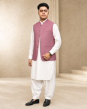 Dusty Rose mehroon Waistcoat | Premium Ethnic Formal Wear | Mandarin Collar | DW-24