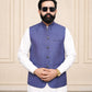 Purple Checkered Waistcoat | Premium Ethnic Formal Wear | Mandarin Collar | DW-23