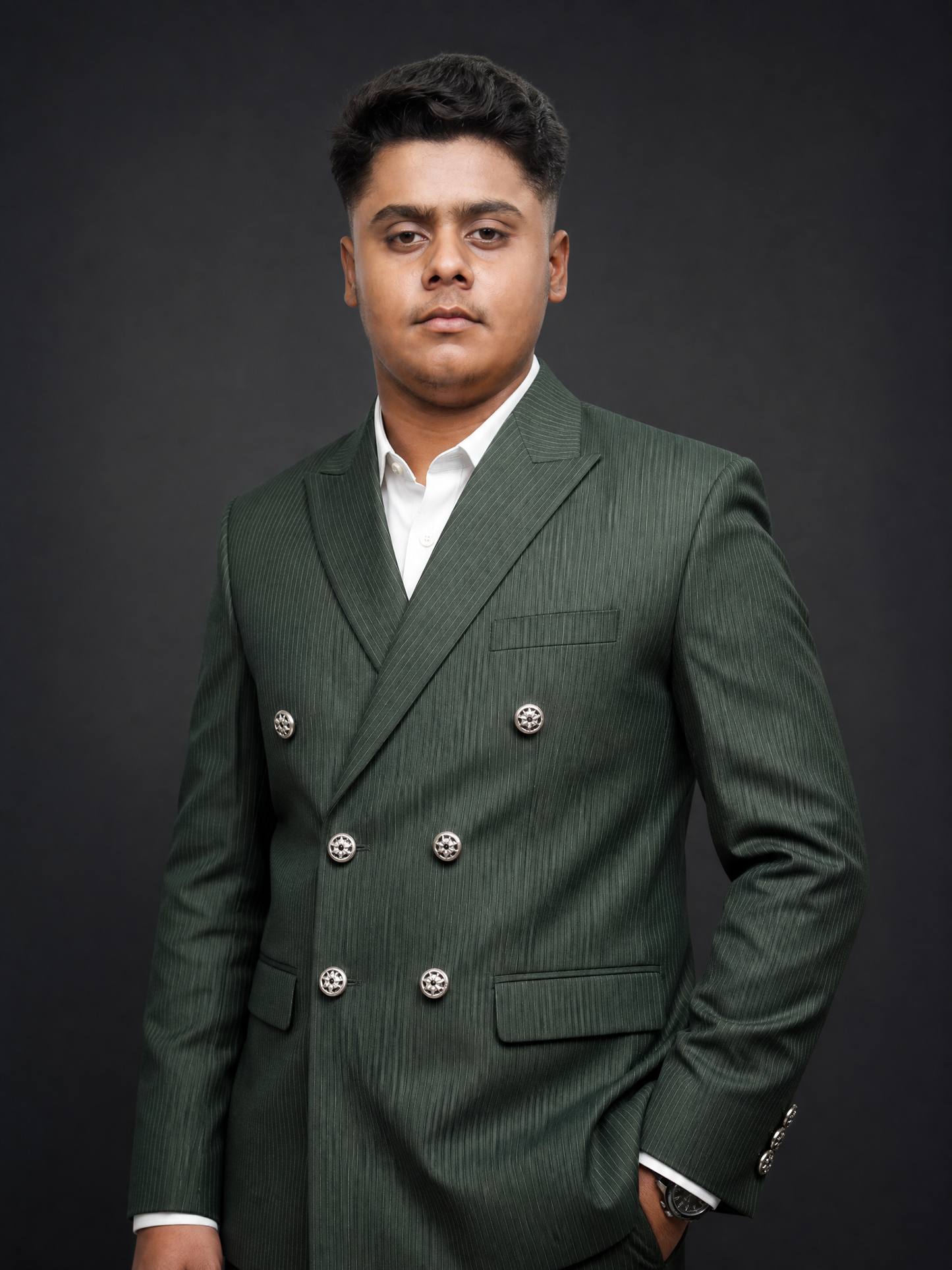 Olive Green Pinstripe Double Breasted Coat Pant Suit for Men | 2-Piece Formal Double Press Suit – DDP-992