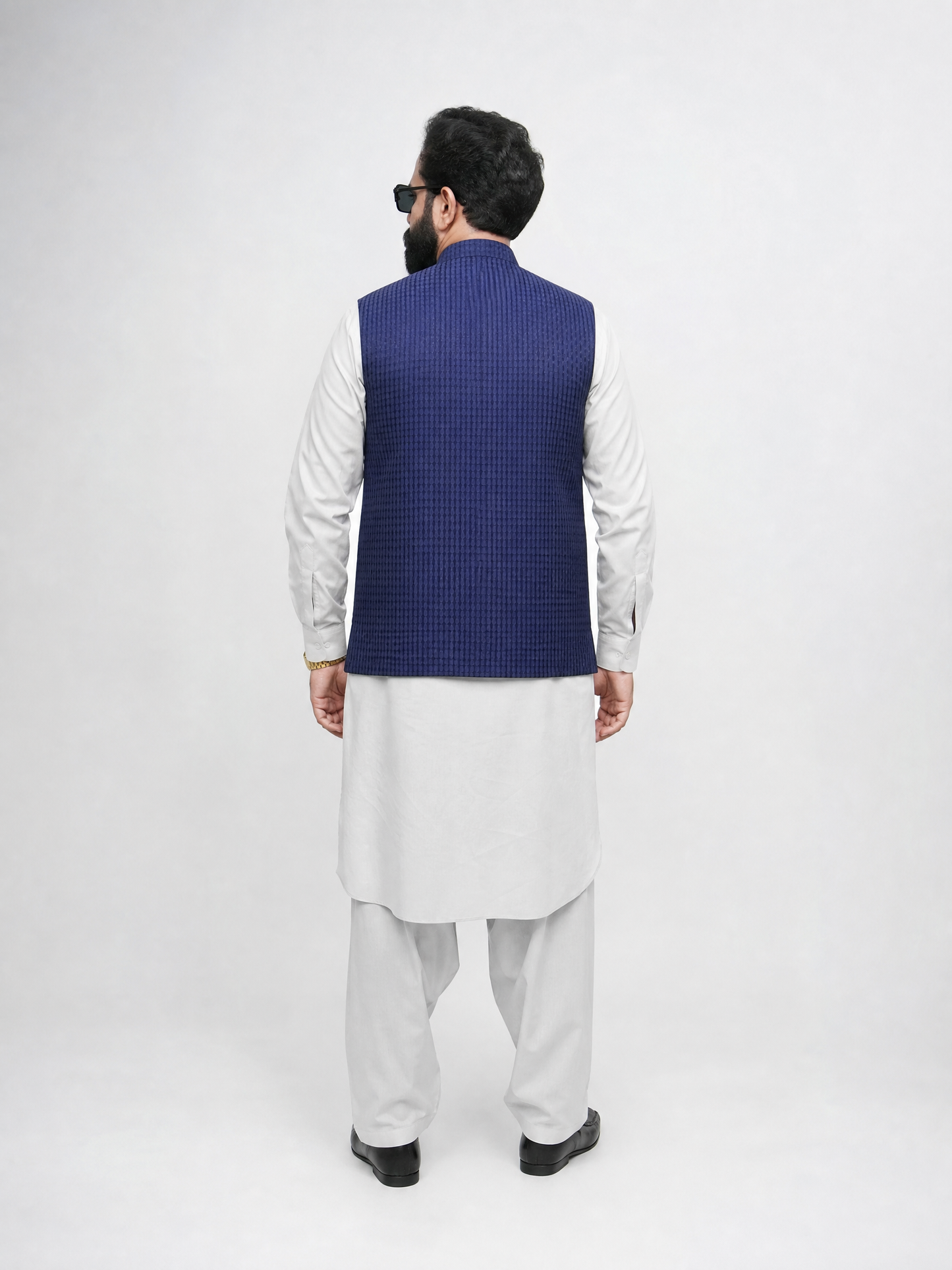 Navy Blue Textured Front Back Fused Collar Waistcoat for Men | Premium waistcoat – DW-15