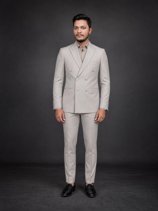 Light Grey Double Breasted Coat Pant Suit for Men | 2-Piece Formal Double Press Suit – DDP-1001