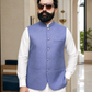 Steel Blue Textured Nehru Collar Waistcoat for Men | Premium Formal Pakistani Vest – DW-18