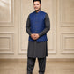 Navy Blue Textured Waistcoat | Premium Ethnic Formal Wear | Mandarin Collar | DW-22