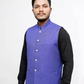 Royal Blue Textured Nehru Collar Waistcoat for Men | Premium Formal waistcoat – DW-16