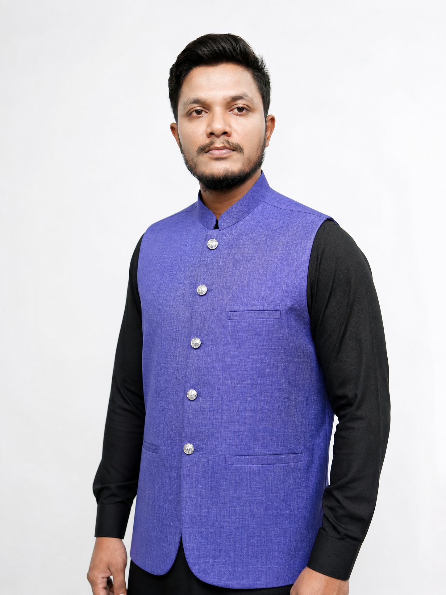 Royal Blue Textured Nehru Collar Waistcoat for Men | Premium Formal waistcoat – DW-16