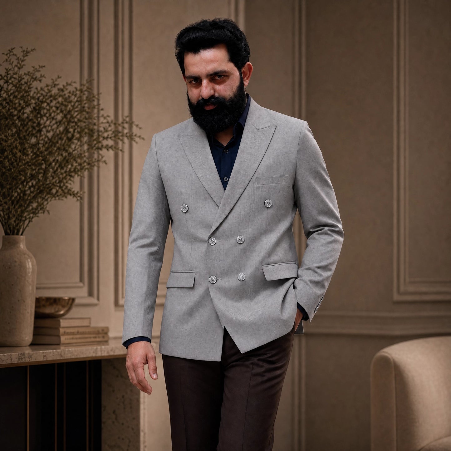 Donior Jeans Double Press Coat – Light Grey Premium Suiting Blazer | DDC-103