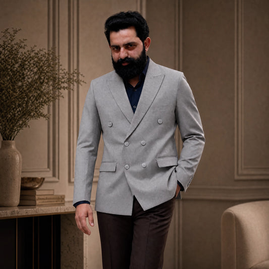 Donior Jeans Double Press Coat – Light Grey Premium Suiting Blazer | DDC-103