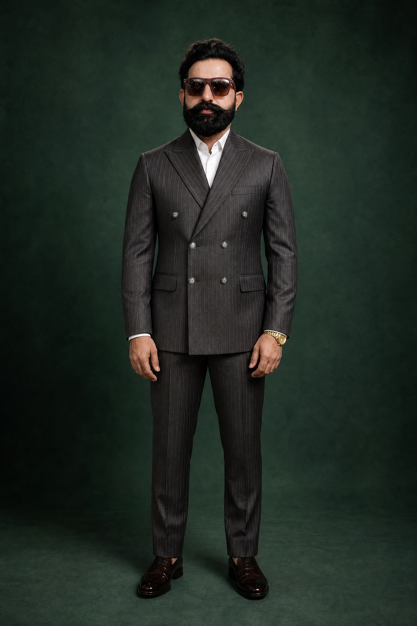 Dark Brown Pinstripe Double Breasted Coat Pant Suit for Men | 2-Piece Formal Double Press Suit – DDP-998