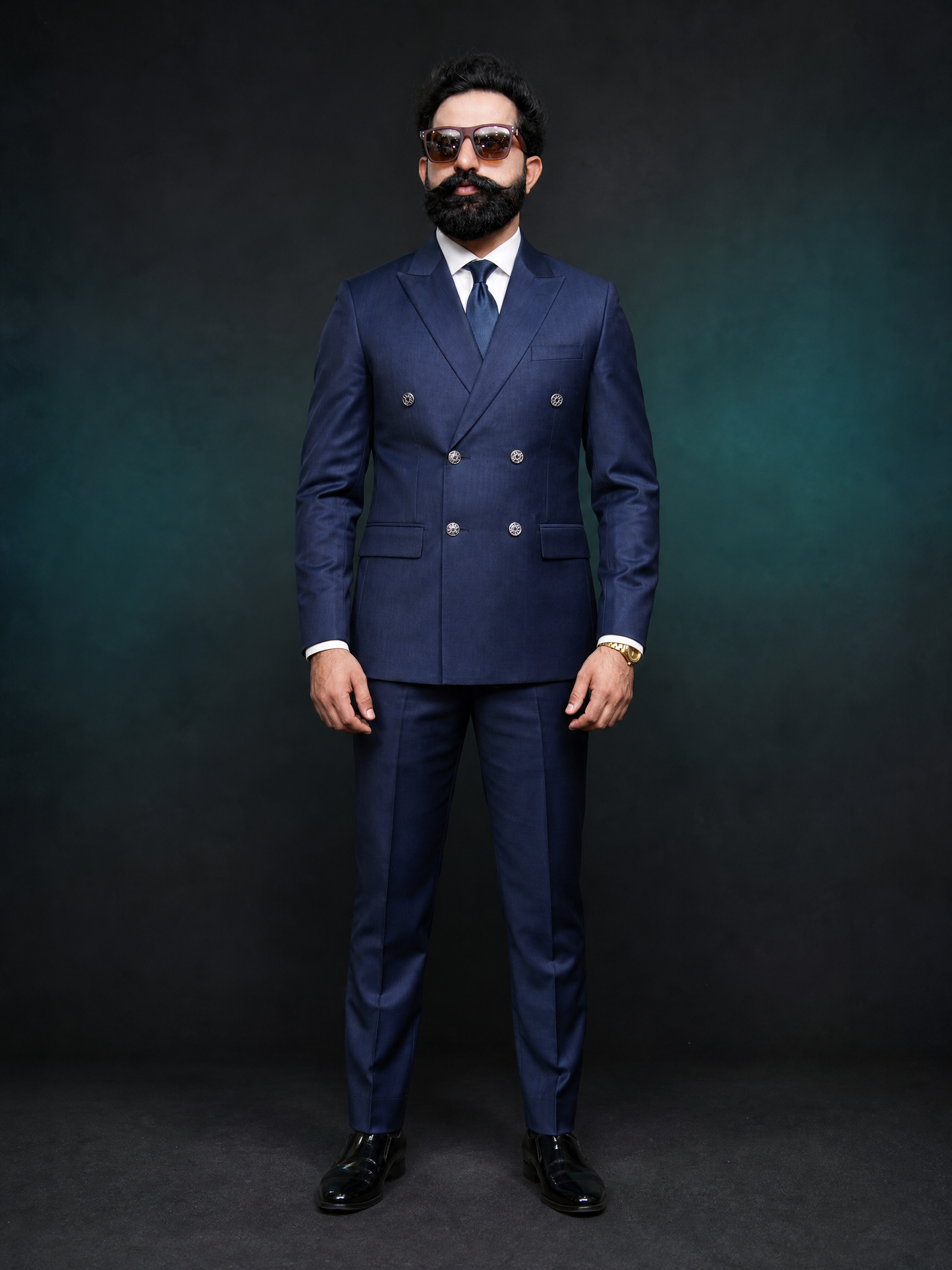 Navy Blue Double Breasted Coat Pant Suit for Men | 2-Piece Formal Double Press Suit – DDP-995