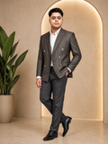 Donior Jeans Double Press Coat – Olive Brown Textured Premium Suiting Blazer | DDC-106