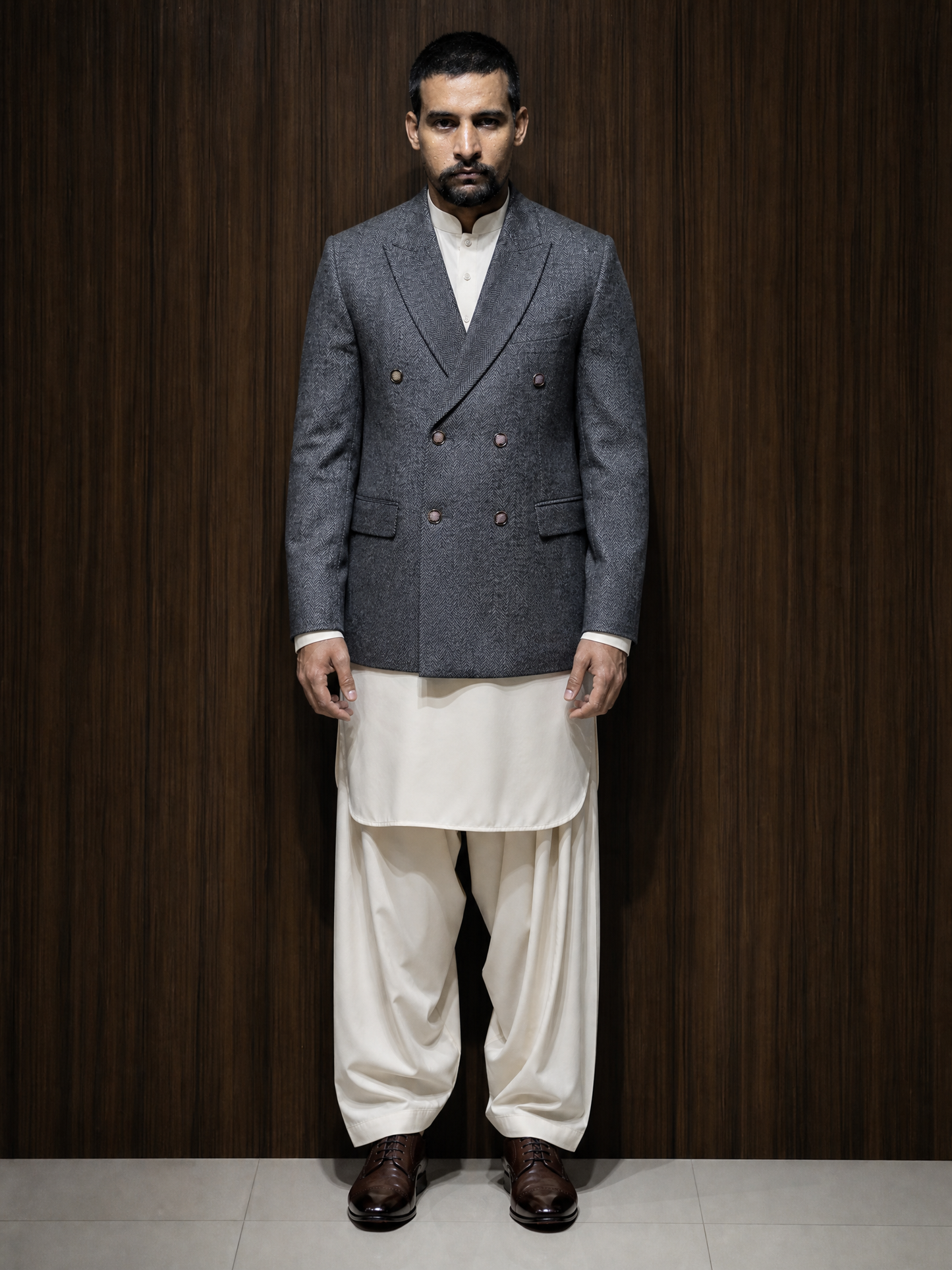 Donior Jeans Double Press Coat – Charcoal Textured Premium Suiting Blazer | DDC-101