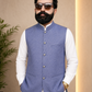 Steel Blue Textured Nehru Collar Waistcoat for Men | Premium Formal Pakistani Vest – DW-18