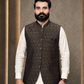 Navy Gold Brocade Waistcoat | Luxury Ethnic Vest | Ornate Pattern | DW-21