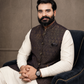 Navy Gold Brocade Waistcoat | Luxury Ethnic Vest | Ornate Pattern | DW-21