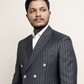 Donior Jeans Double Press Coat – Grey Pinstripe Premium Suiting Blazer |DDC-102