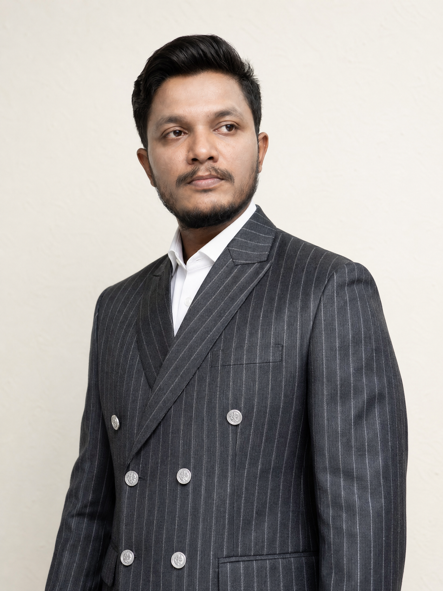 Donior Jeans Double Press Coat – Grey Pinstripe Premium Suiting Blazer |DDC-102