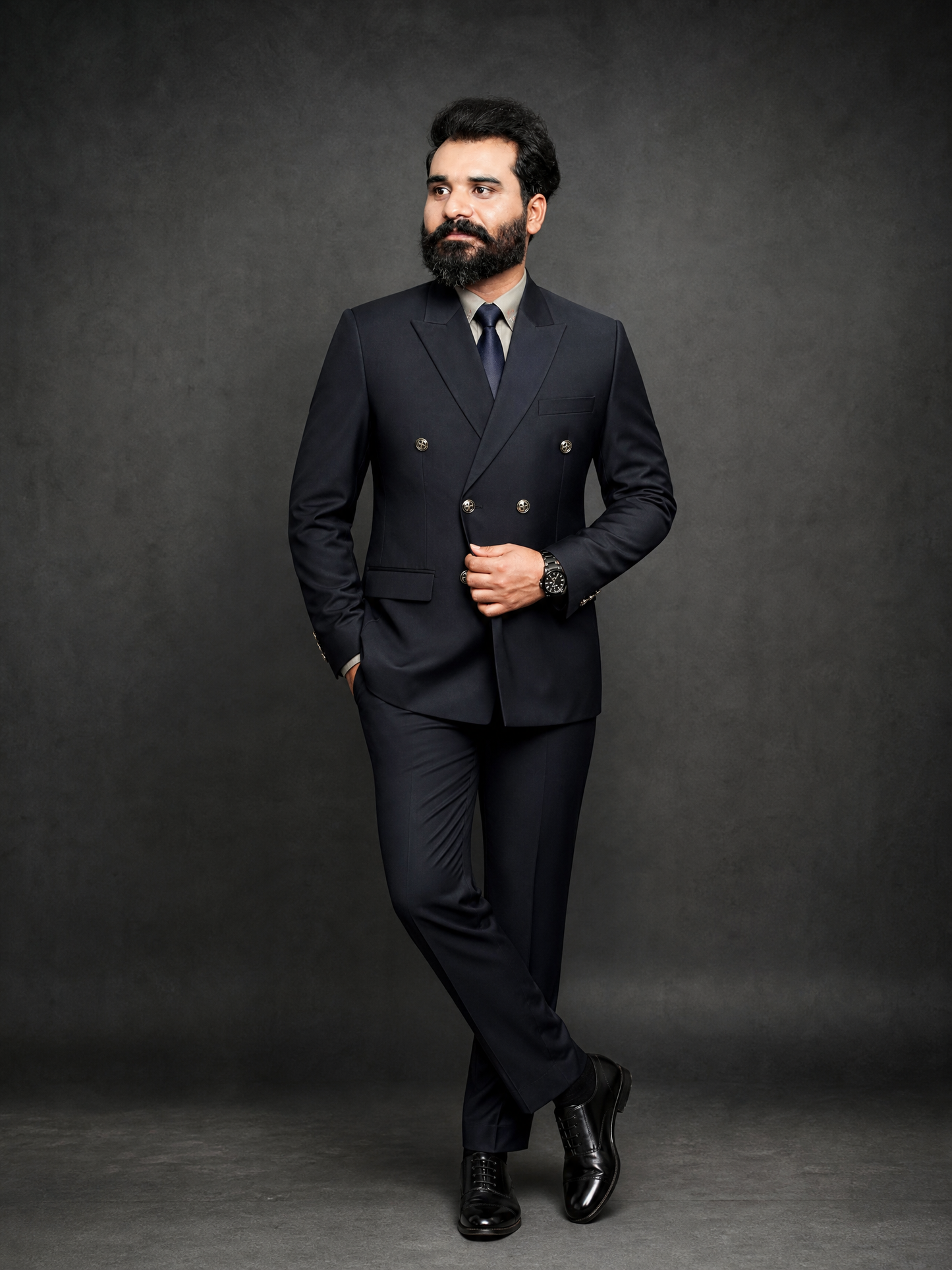 Dark Navy Blue Double Breasted Coat Pant Suit for Men | 2-Piece Formal Double Press Suit – DDP-991