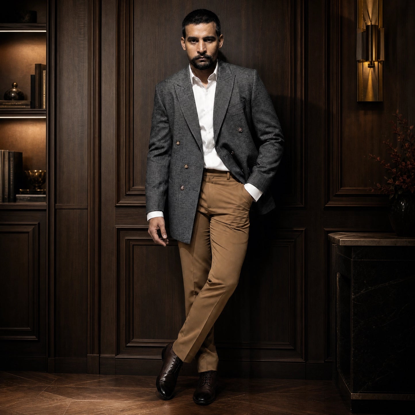 Donior Jeans Double Press Coat – Charcoal Textured Premium Suiting Blazer | DDC-101