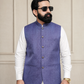 Purple Checkered Waistcoat | Premium Ethnic Formal Wear | Mandarin Collar | DW-23