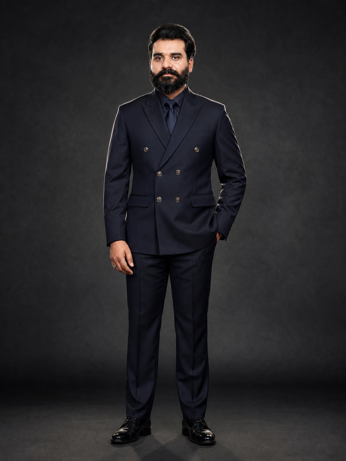 Dark Navy Blue Double Breasted Coat Pant Suit for Men | 2-Piece Formal Double Press Suit – DDP-991