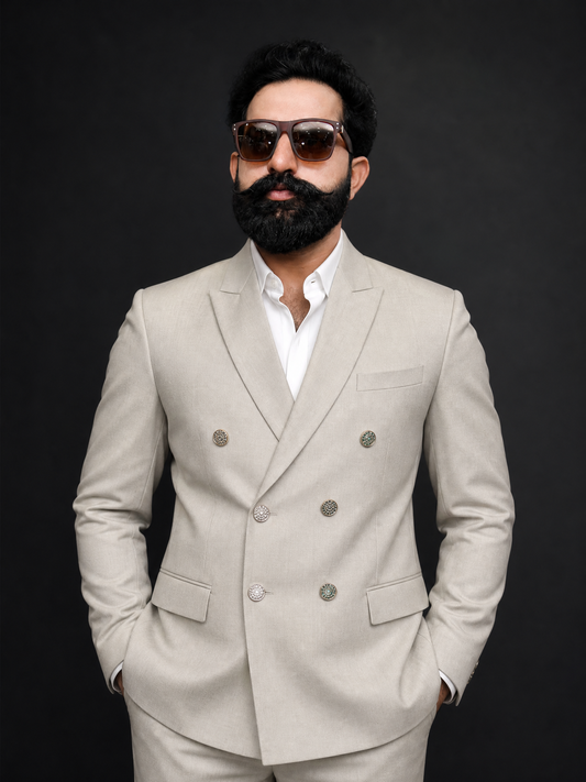 Beige Double Breasted Coat Pant Suit for Men | 2-Piece Formal Double Press Suit – DDP-997
