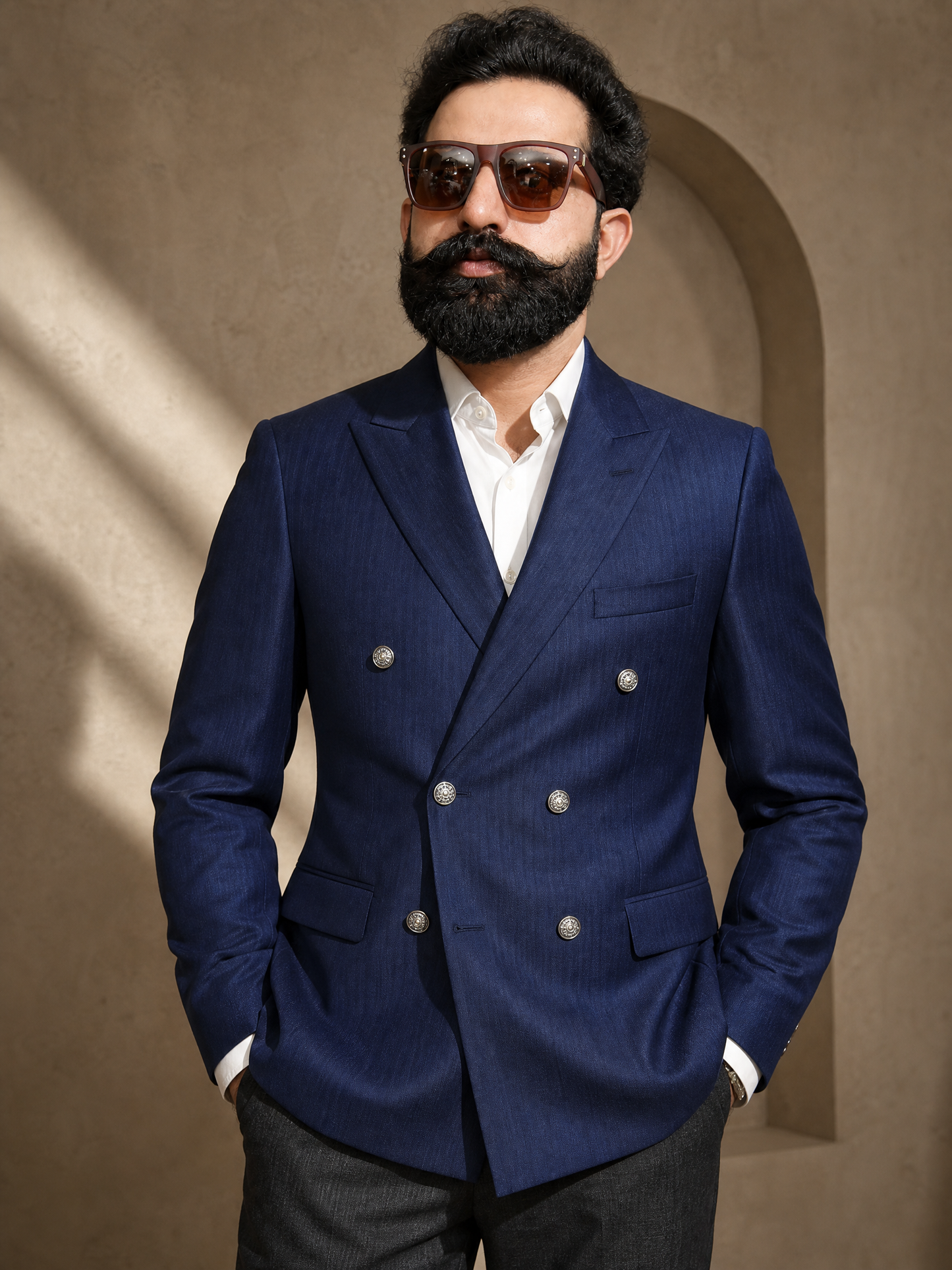 Donior Jeans Double Press Coat – Navy Blue Premium Suiting Blazer | DDC-105